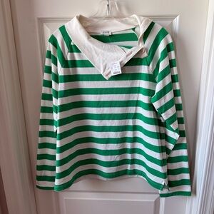 J. Crew Green and Cream Striped Shirt